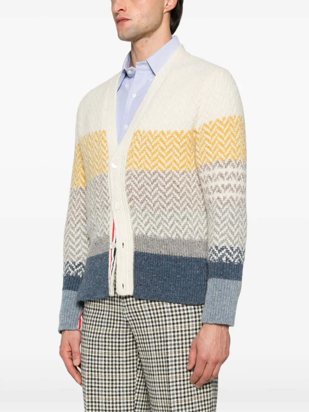 Thom Browne Gestreept vest met V-hals en jacquard Beige