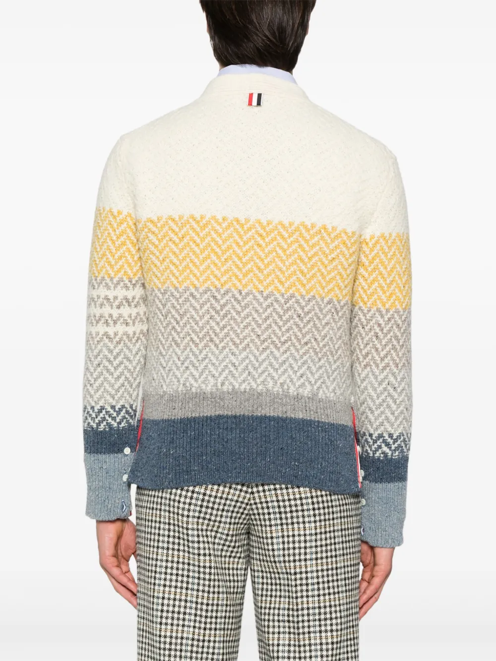 Thom Browne Gestreept vest met V-hals en jacquard Beige
