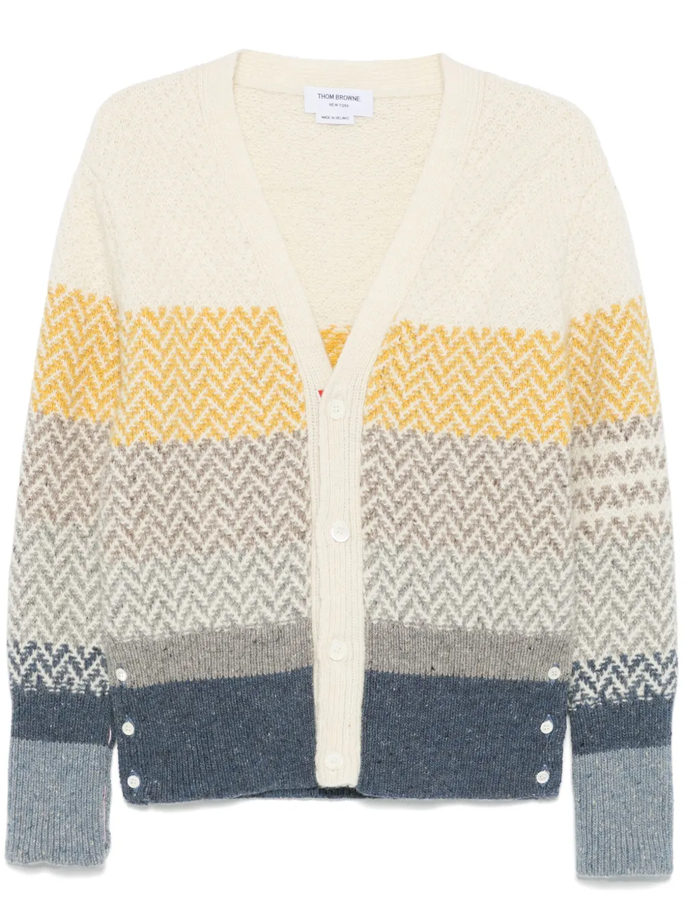 Thom Browne cardigan rayé à col v | tons neutres | Image 1