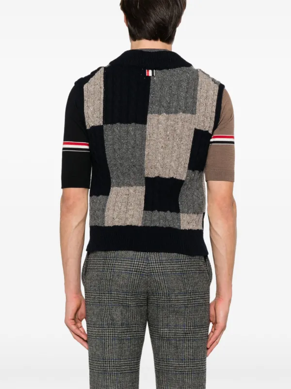 Thom Browne パッチワーク ケーブルニットベスト | ブルー | FARFETCH JP