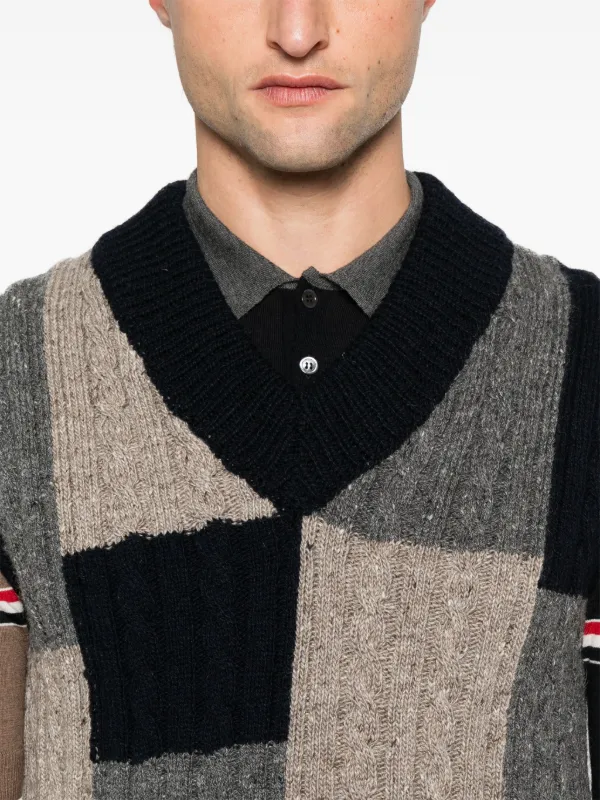 Thom Browne パッチワーク ケーブルニットベスト | ブルー | FARFETCH JP