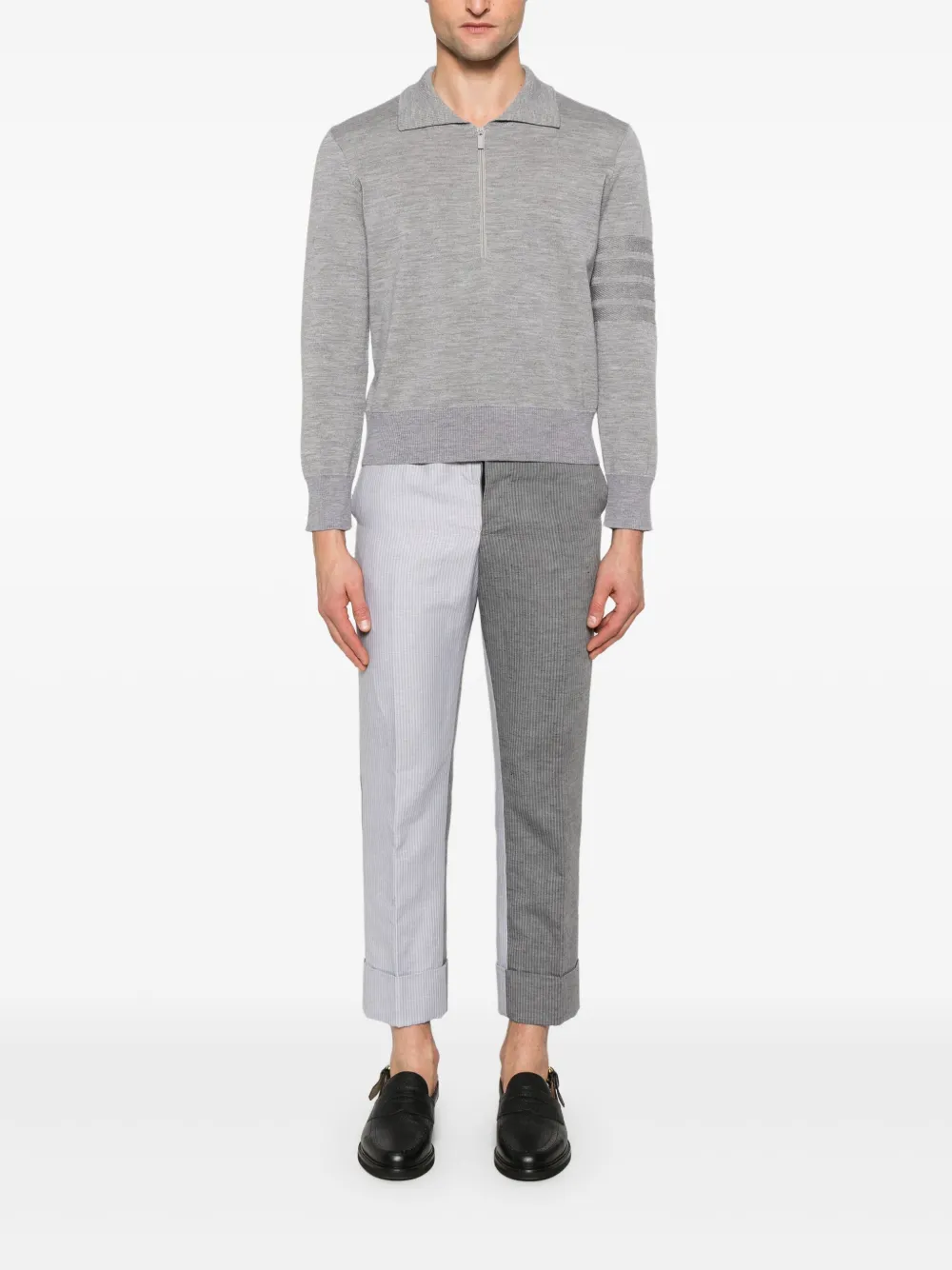 Thom Browne Poloshirt met vier strepen en rits Grijs