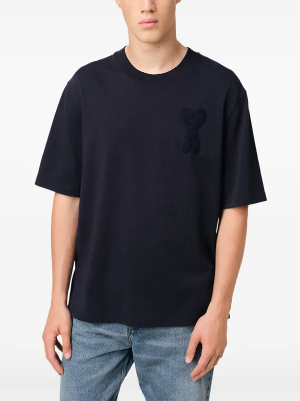 【AMI Paris】ネイビー Ami de Coeur Patch コットン Tシャツ AMI Paris Ami De Coeur Patch T-shirt | Blue | FARFETCH JO