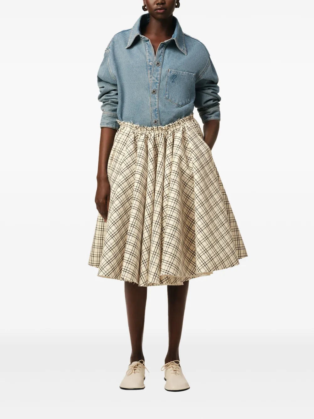 AMI Paris Geruite rok - Beige