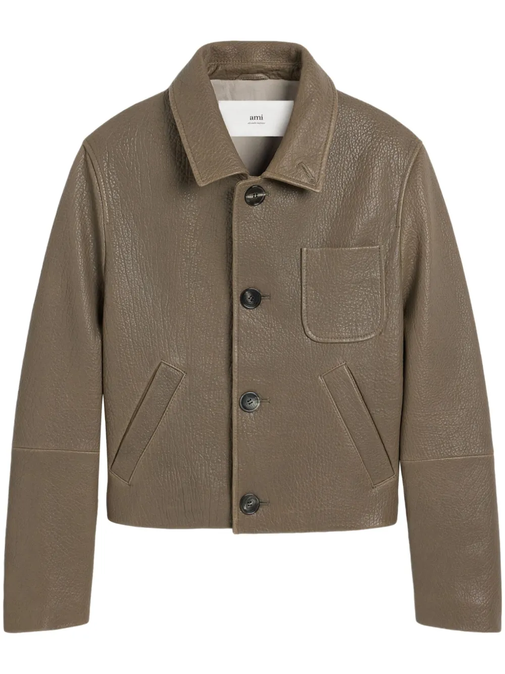 AMI Paris Leather Buttoned Jacket | Grey | Image 1
