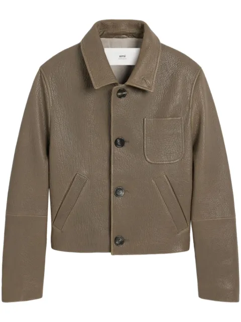 AMI Paris Leather Buttoned Jacket