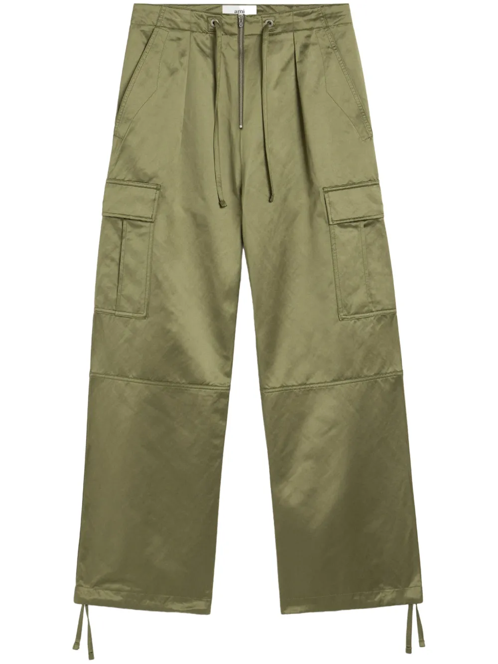 Ami Alexandre Mattiussi Green Cotton Satin Zipped Cargo Trousers Green In Loden