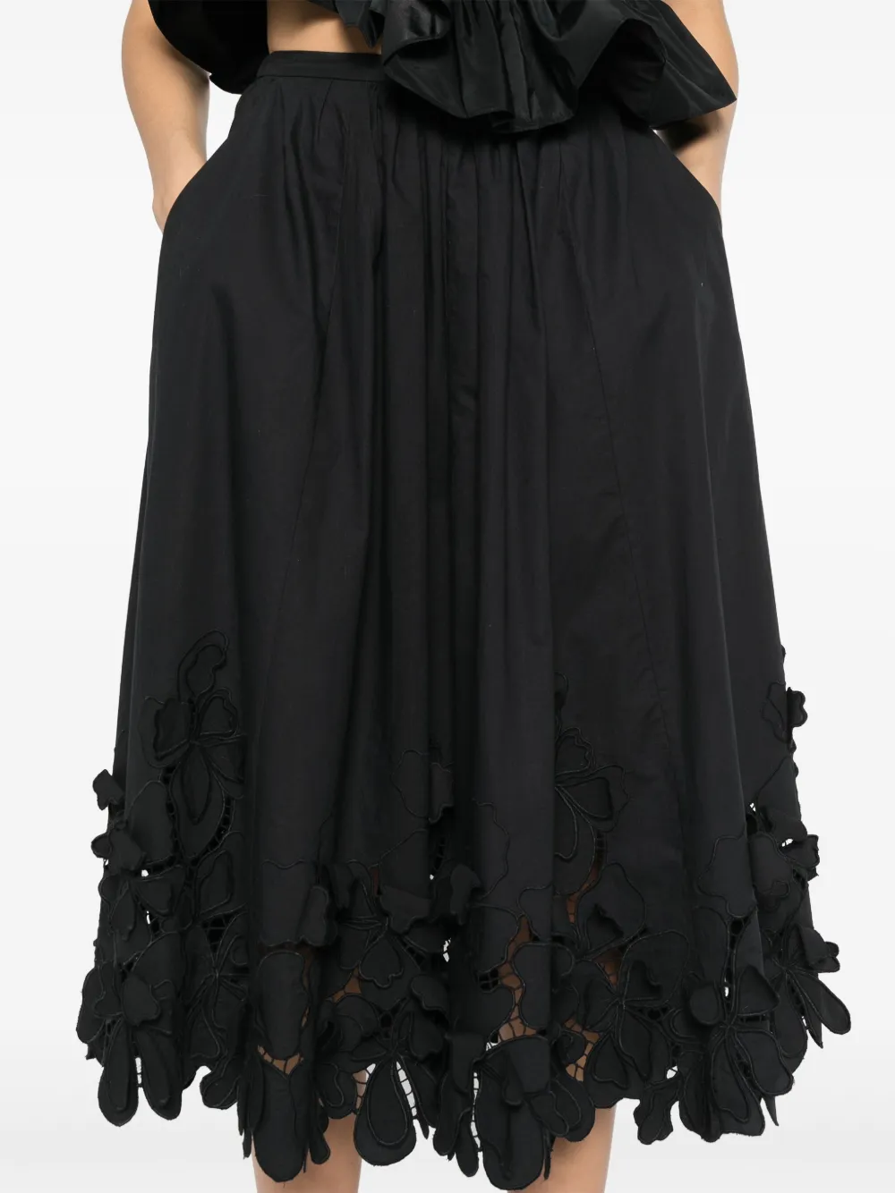 Shop Forte Forte Floral-appliqué Midi Skirt In Black