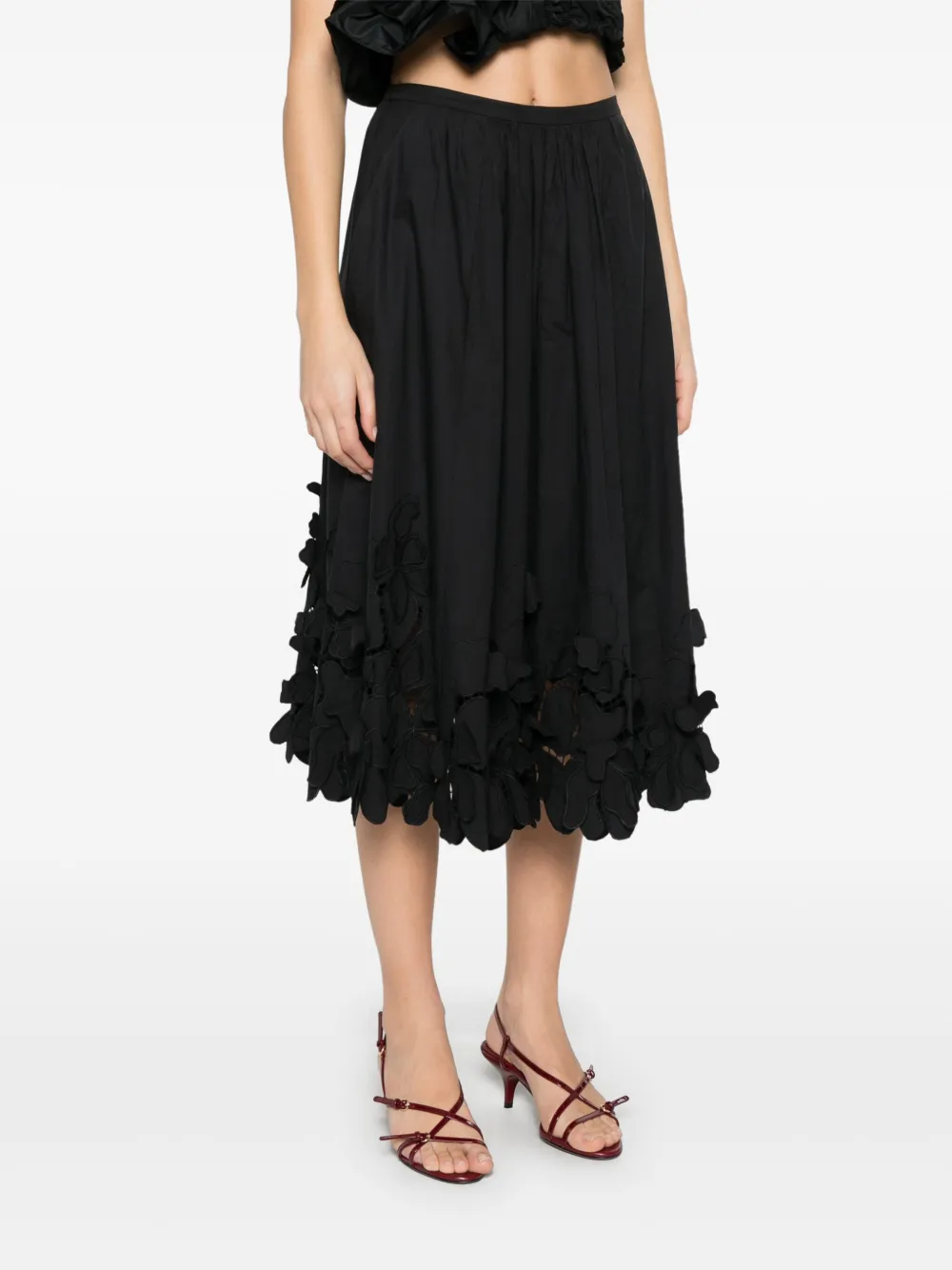 FORTE FORTE FLORAL-APPLIQUÉ MIDI SKIRT