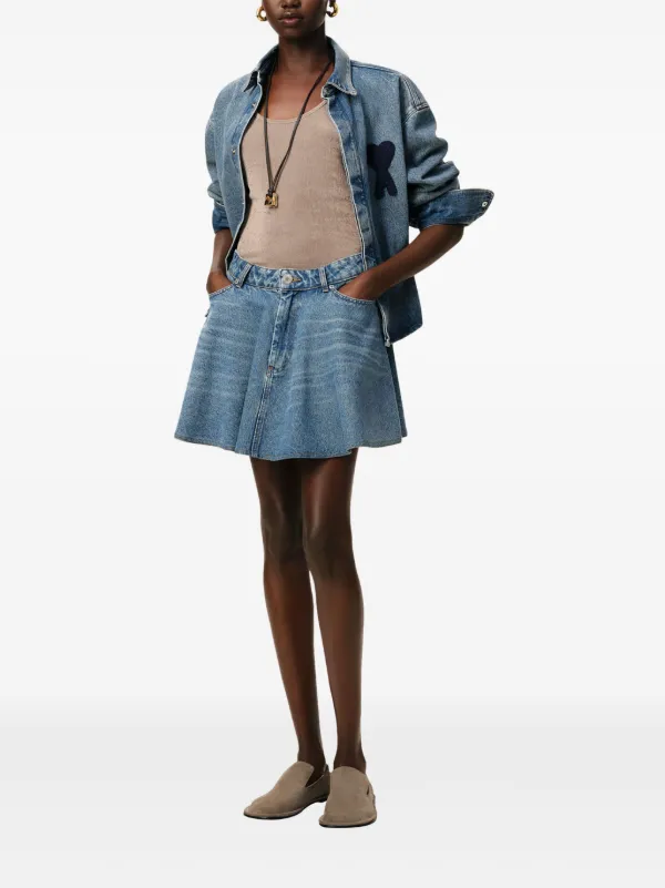 ★AMI PARIS★Cotton mini skirt★大人気★ AMI Paris Flared Miniskirt | Blue | FARFETCH