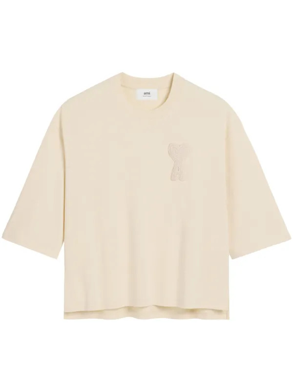 【関税&送料込】Beige Cotton Ami De Coeur T-Shirt WHITE CREAM Ami de Coeur Patch T-shirt | AMI PARIS