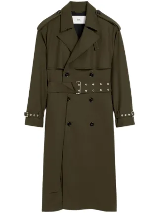 AMI Paris ダブルブレスト トレンチコート | グリーン | FARFETCH JP