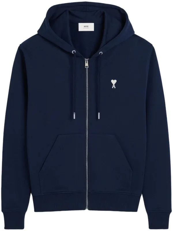 ◆AMI PARIS 最新作◆Ami de Coeur フーディ/NAUTIC BLUE◆ AMI Paris Ami De Coeur-embroidered zip-up Hoodie | Blue