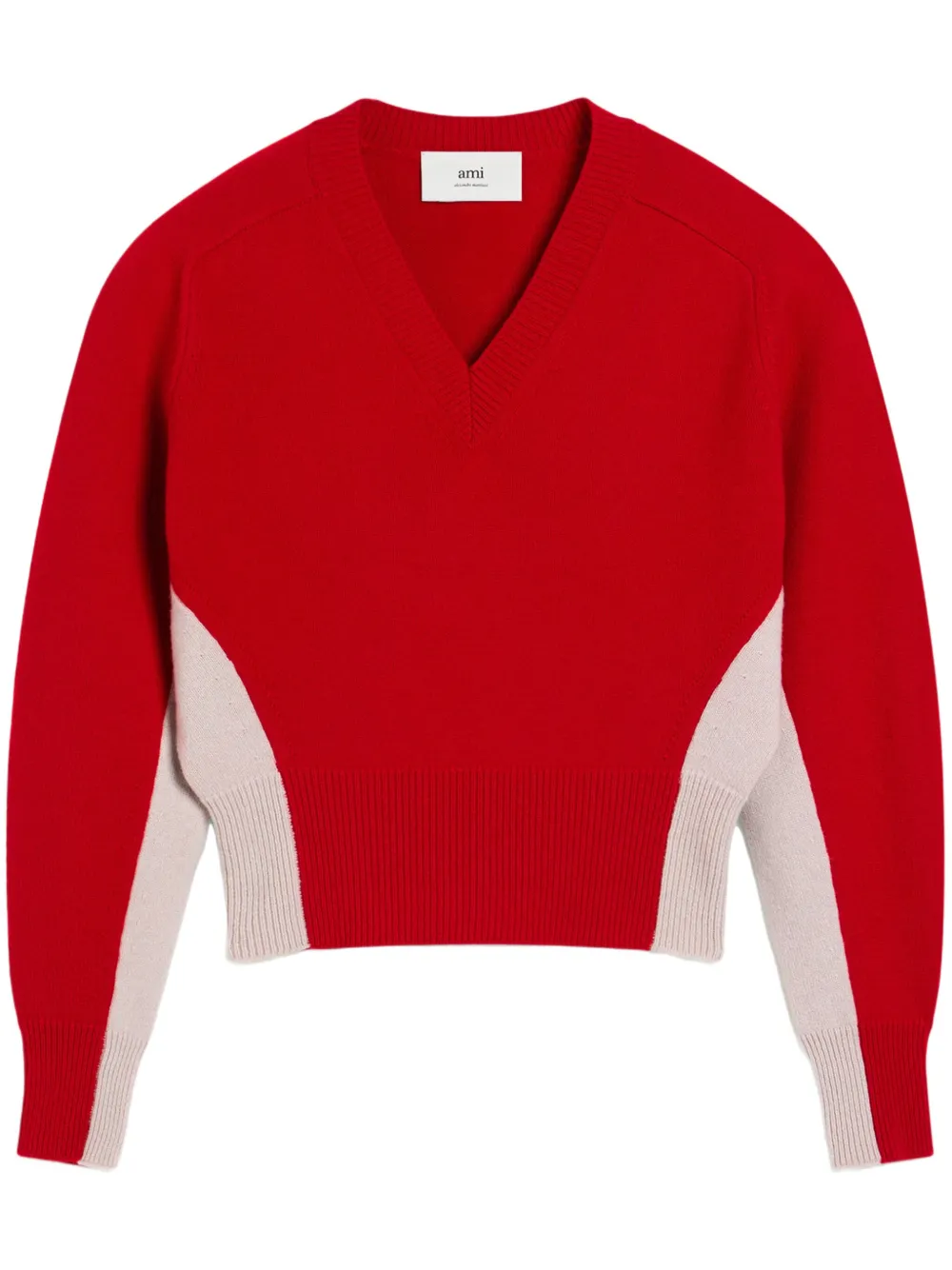 AMI Paris バイカラー Vネックセーター - レッド AMI Paris バイカラー Vネックセーター - レッド