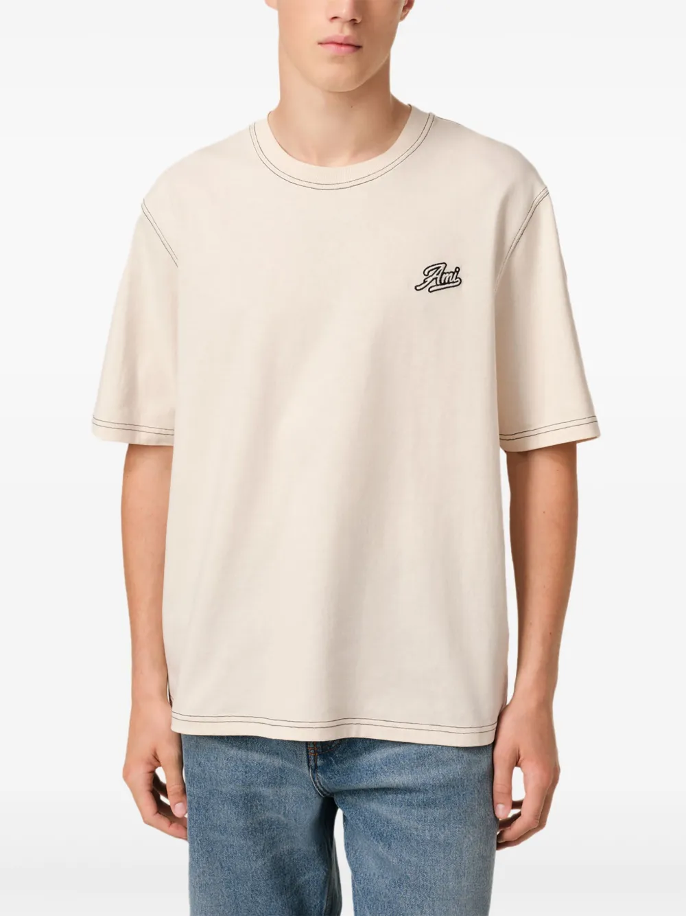 AMI Paris T-shirt met print Beige