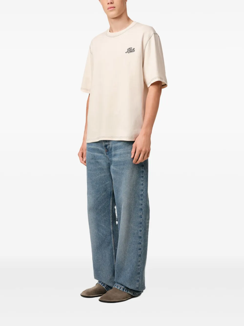 AMI Paris T-shirt met print Beige