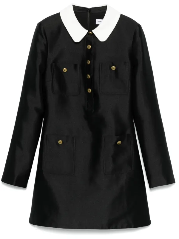 Self-Portrait contrast-collar Mini Dress | Black | FARFETCH
