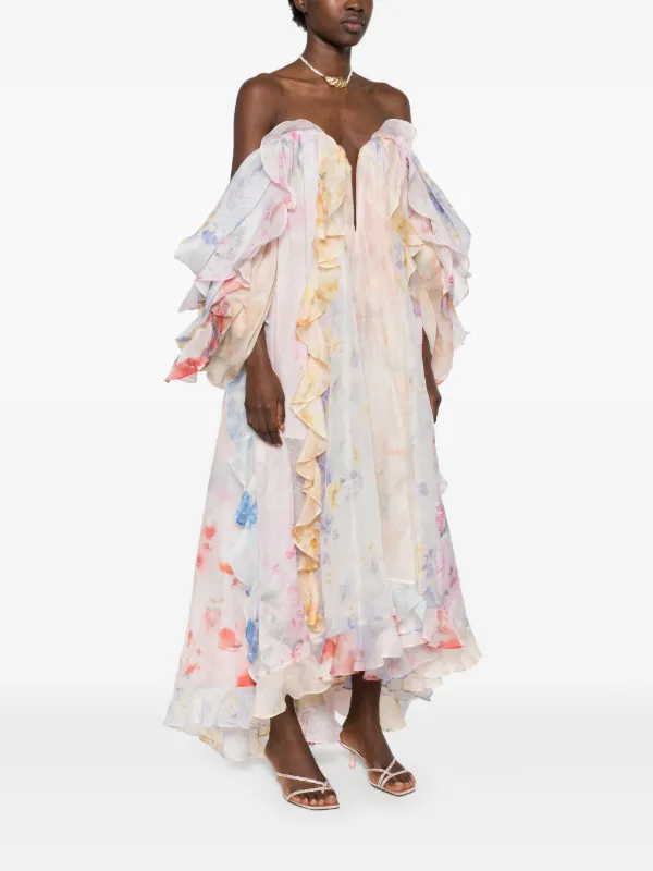 ZIMMERMANN Strapless Ruffle Maxi Dress | Pink | FARFETCH