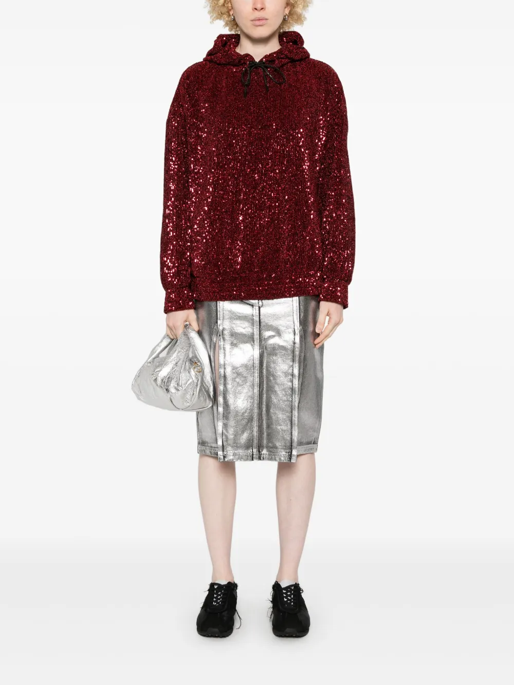 stinegoya Stine Goya Hoodie verfraaid met pailletten - Rood