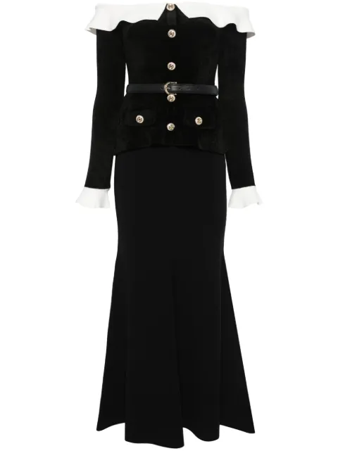 Self-Portrait off-shoulder chenille midi dress