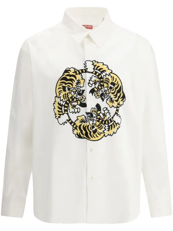 ミニスカート KENZO Men Shirts FE65CH5109JD 01 WHITE White logo-embroidered weave shirt Kenzo - men - KENZO