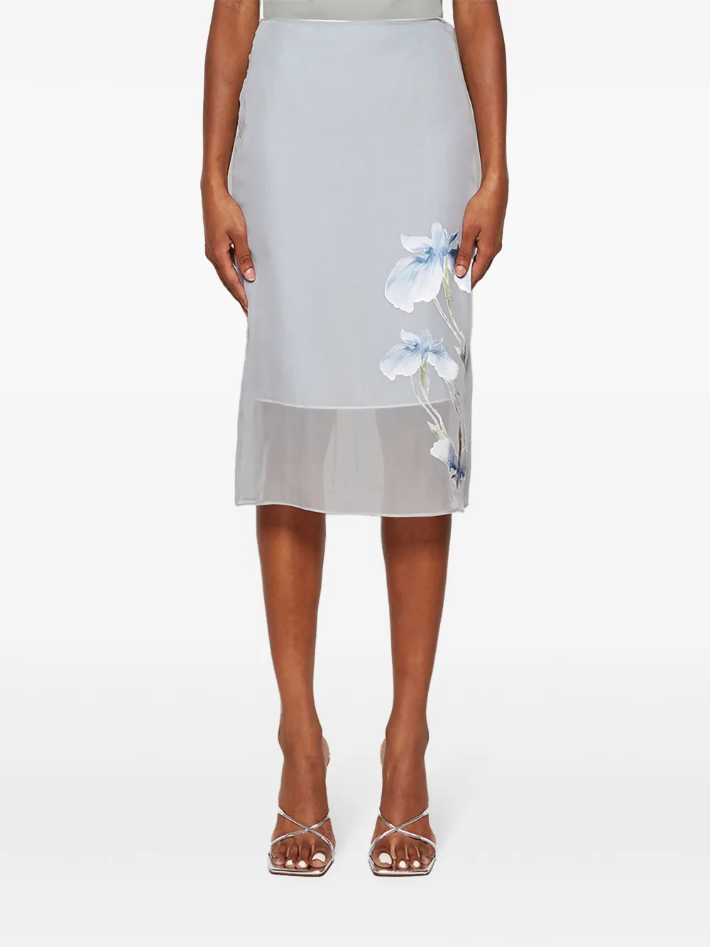  Givenchy Falda Midi Con Estampado Floral - Azul 