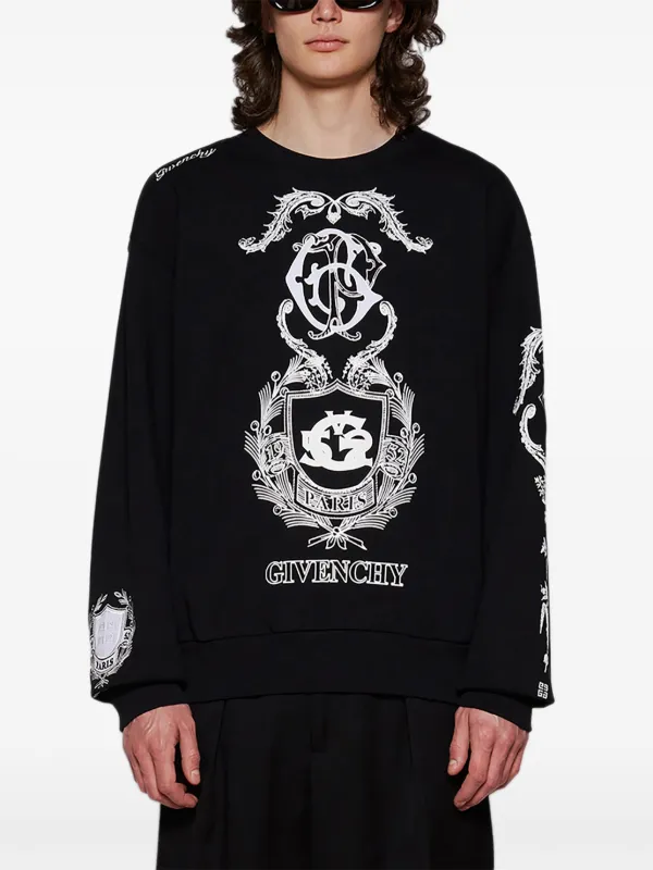 90s ジバンシィGIVENCHY PARIS クレスト刺繍 ラガー スウェット GIVENCHY (ジバンシィ) 裏毛 フラワープリント クルーネック