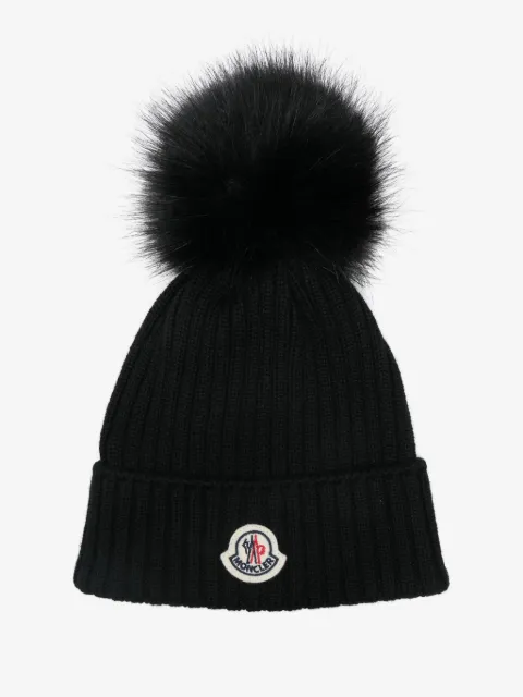Moncler Enfant pom-pom logo-patch beanie hat