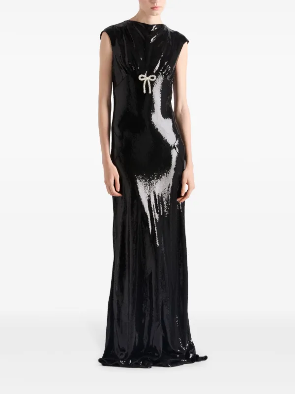 【関税&送料込】Prada Black Satin Dress Prada Sequined Satin Long Dress | Black | FARFETCH