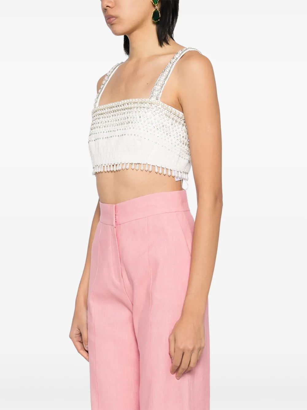 Elisabetta Franchi pearl trimmed cropped vest Wit