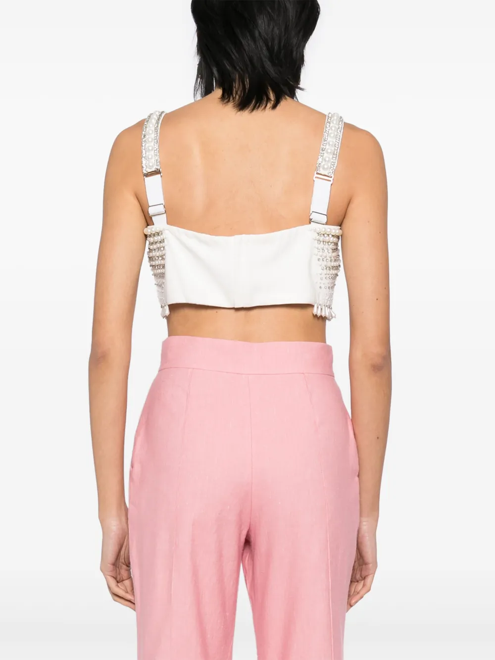 Elisabetta Franchi pearl trimmed cropped vest Wit