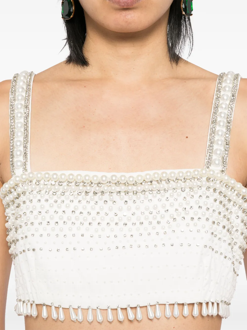 Elisabetta Franchi pearl trimmed cropped vest Wit