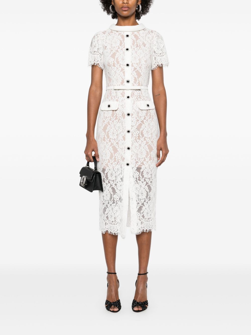 Self-Portrait floral-lace midi dress - Wit