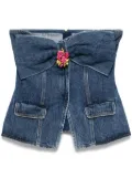 Self-Portrait denim bandeau top - Blue