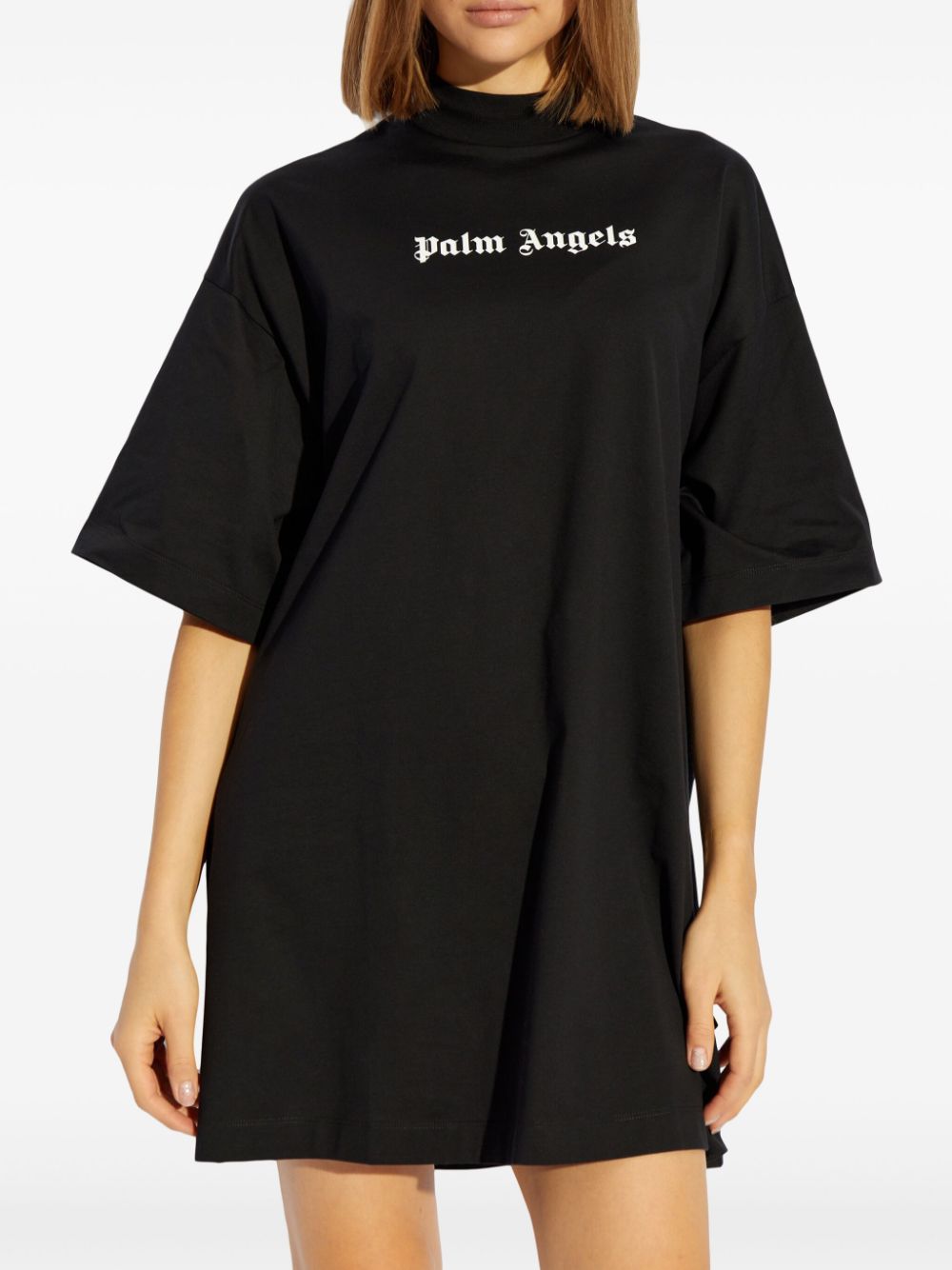 Palm Angels T-shirtjurk met logoprint - Zwart