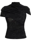 Self-Portrait sequinned wrap-around top - Black