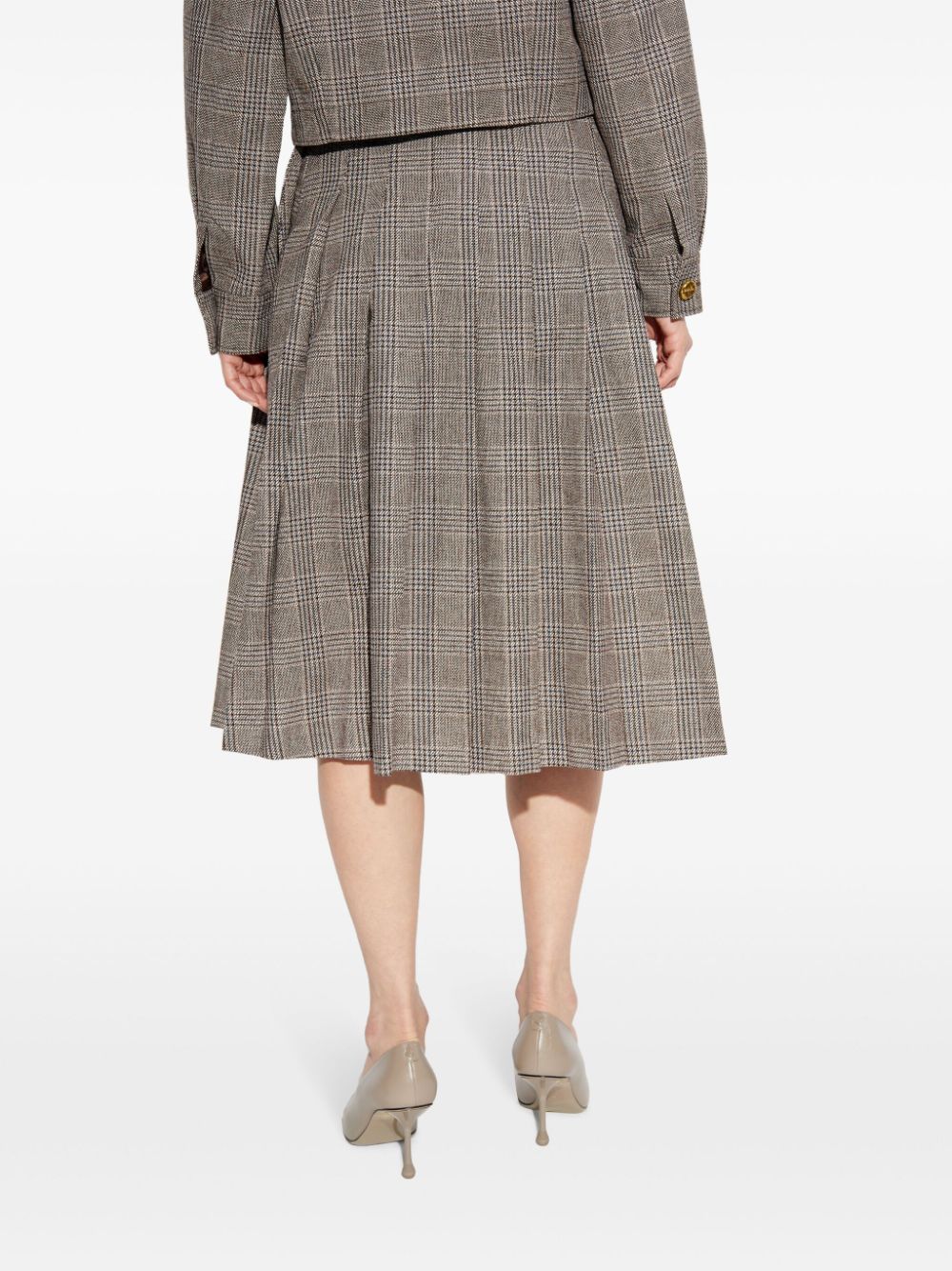 Self Portrait Pleated Check Skirt Brown Farfetch