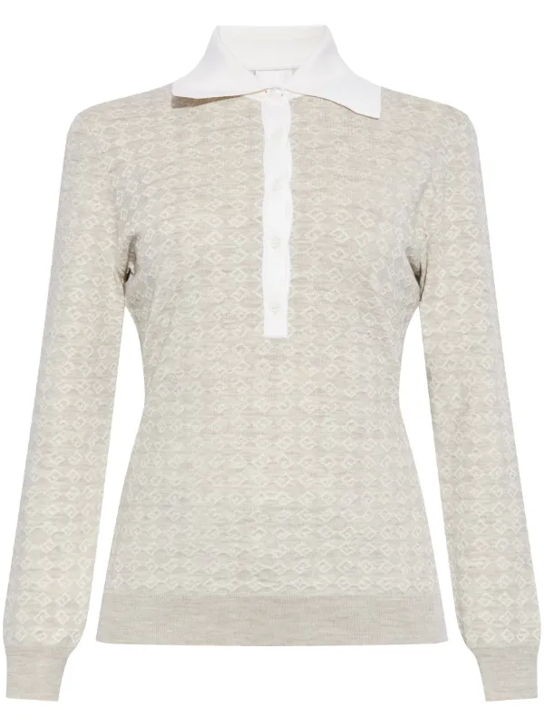 Givenchy Monogram 72 Jacquard Polo Jumper in Neutrals