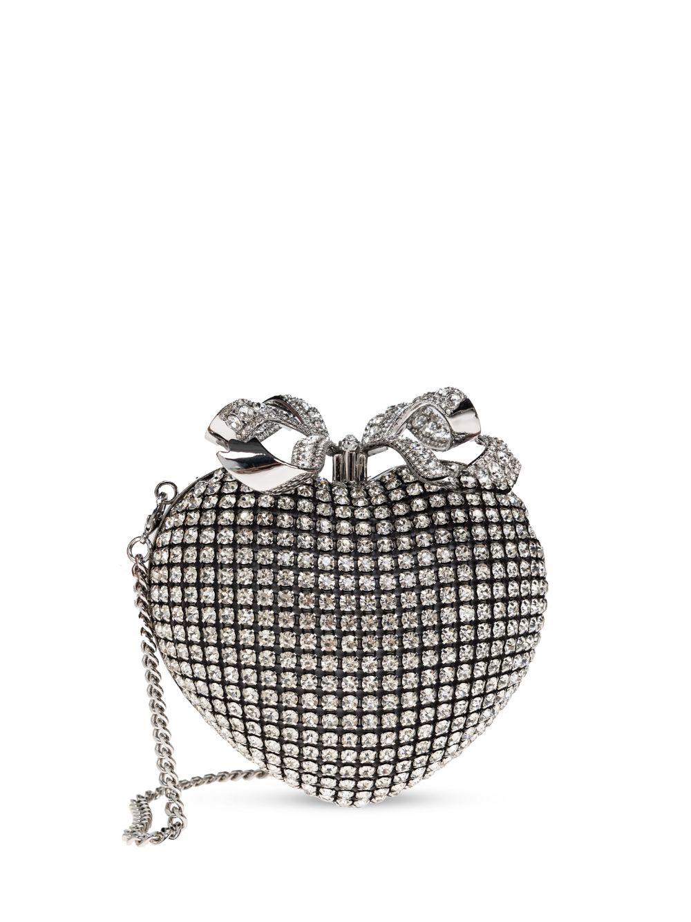 Self-Portrait Crystal Heart clutch bag - Silver