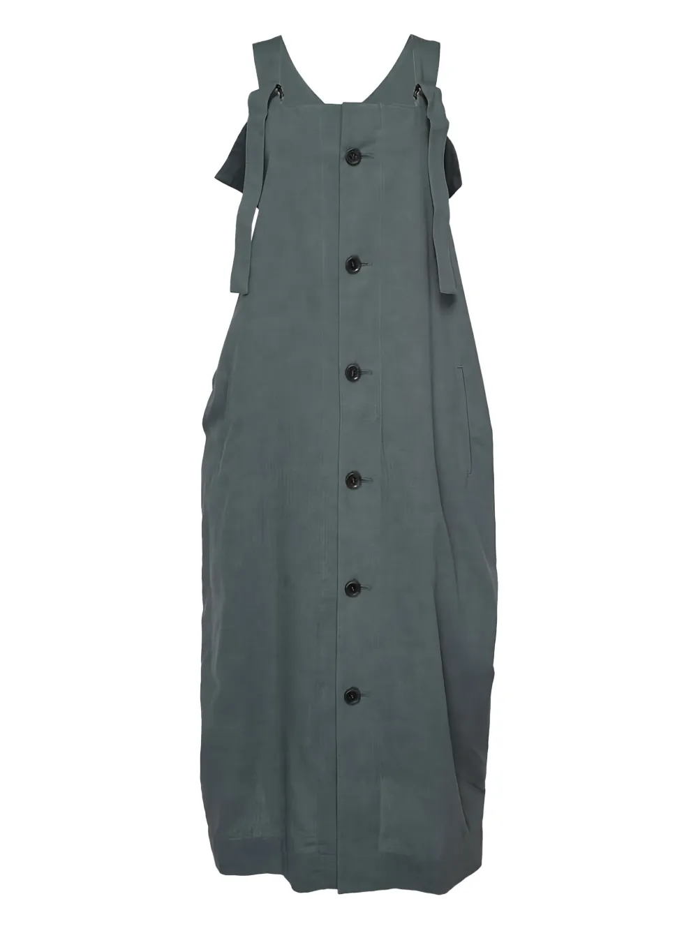 Yohji Yamamoto button-fastening tie-detail dress Groen