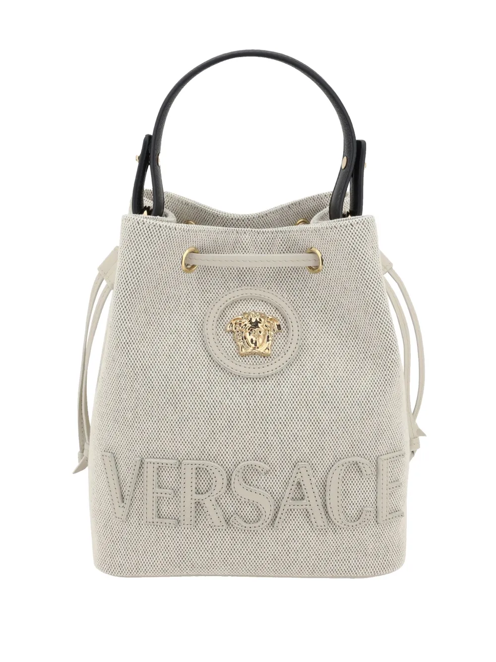 Versace Medusa-plaque Drawstring Bucket Bag In Neutrals