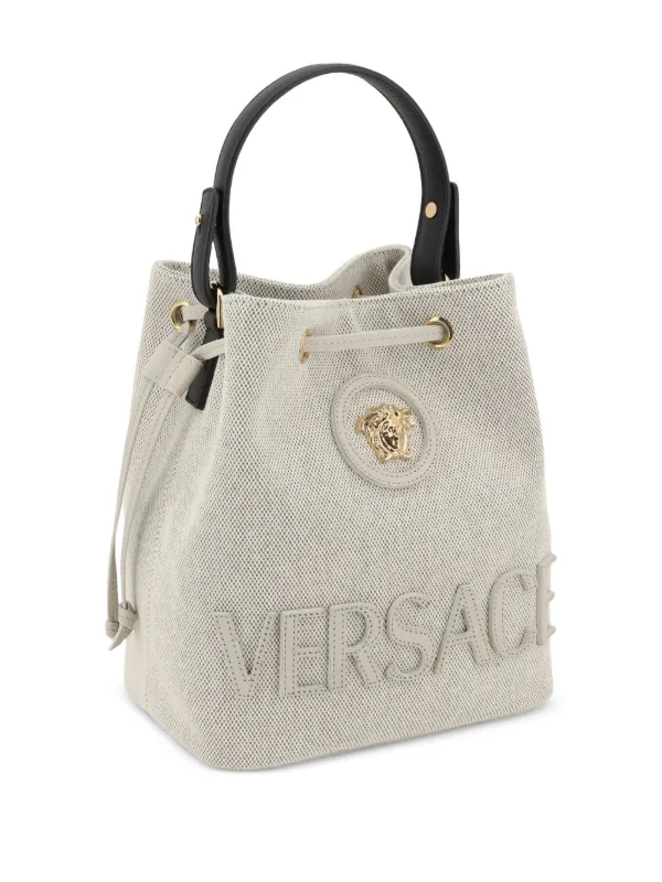 VERSACE キャンバス バケット バッグ ラ メドゥーサ キャンバス バケット バッグ ラ メドゥーサ ブラック,ホワイト