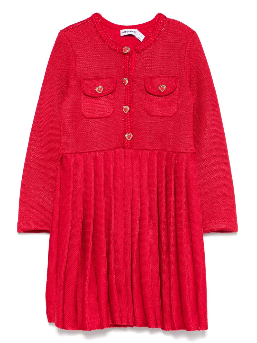 Self-Portrait Kids knit pleated dress - Red