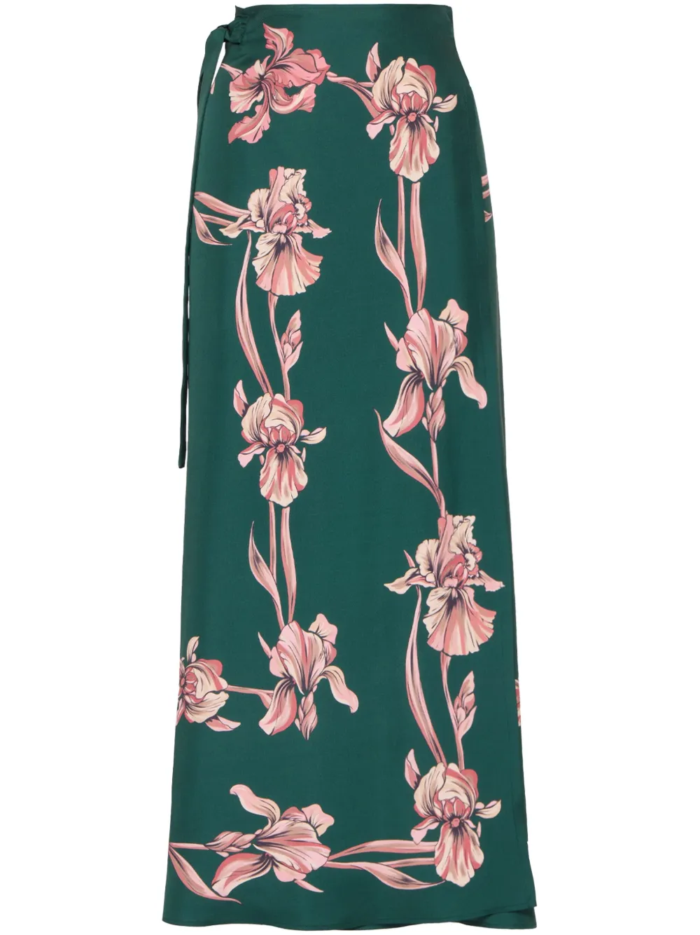 La Doublej Floral-print Sarong Skirt In Green