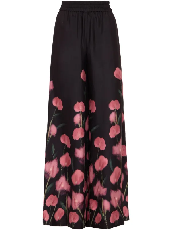 La DoubleJ Floral-print Palazzo Pants in Black
