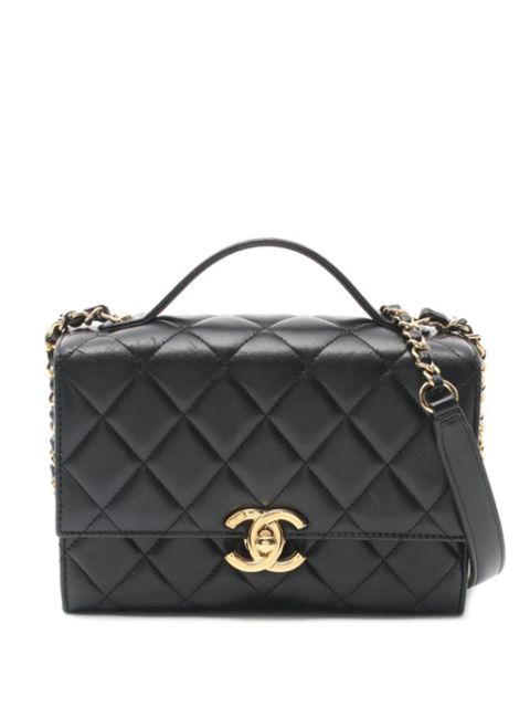 HOT SALE CHANEL 2021-2024 Mini Quilted Lambskin Golden Plate Flap satchel Women