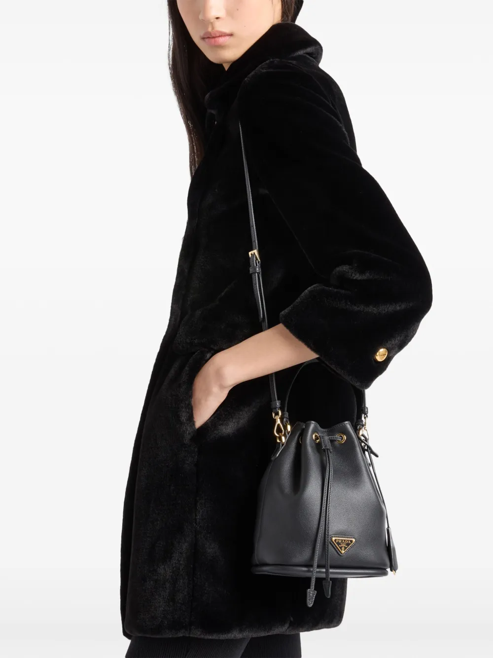 Prada Leren bucket-tas - Zwart