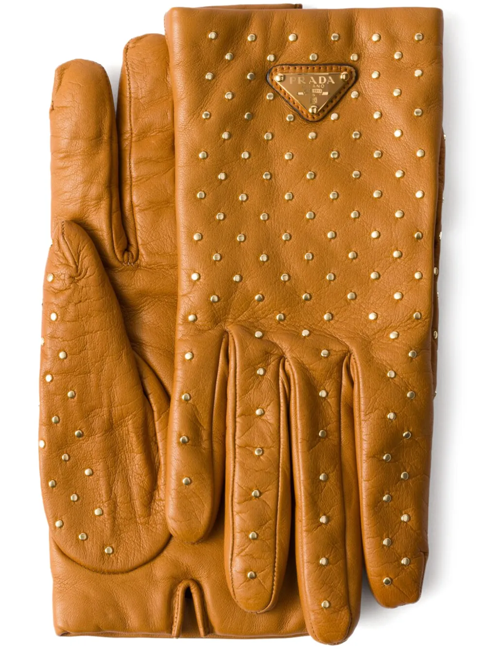 Prada Leren handschoenen met studs Bruin