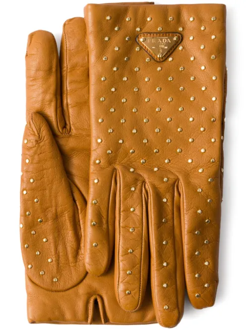 Gants en cuir à détails de clous - Prada - Modalova