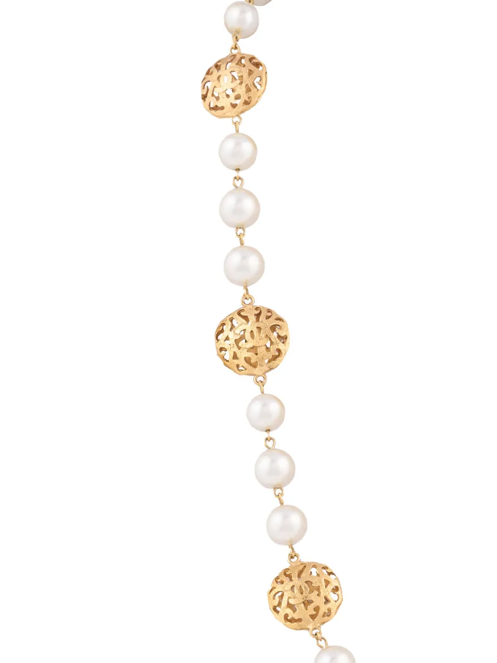 Pre-owned Chanel 1980 Faux-pearl Necklace In Gold
